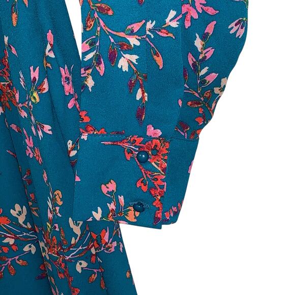 NANETTE by NANETTE LEPORE teal fit & flare midi L-sleeve floral dress - Picture 5 of 9